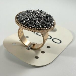 Aldo Gold Tone Faux Silver Druzy Statement Ring